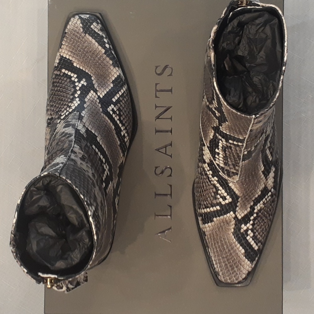 EUC in box All Saints snakeskin boots